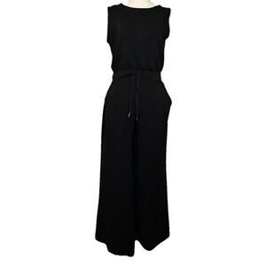 Magaschoni Jumpsuit S Sleeveless Round Neck Wide Leg Black Drawstring Minimalist
